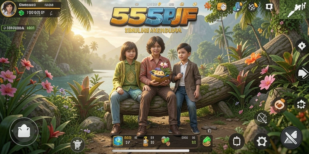 Tampilan gameplay menarik dalam 555F yang menampilkan berbagai aktivitas dan interaksi karakter.