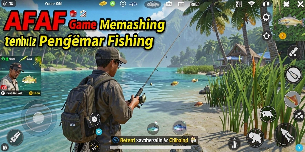 Gameplay AFAF menampilkan aksi memancing yang menarik dan menawan.