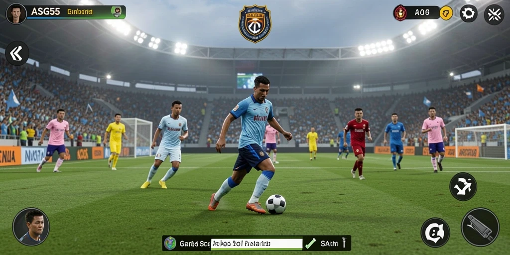 Gameplay ASG55 yang menggembirakan dengan aksi sepak bola nyata.
